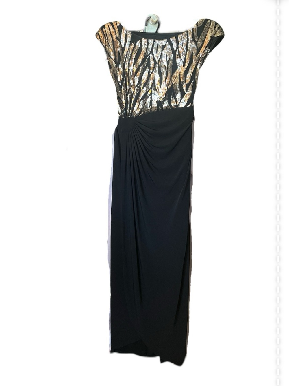 Gold Sequin Bodice Black Maxi Dress from connected apparel